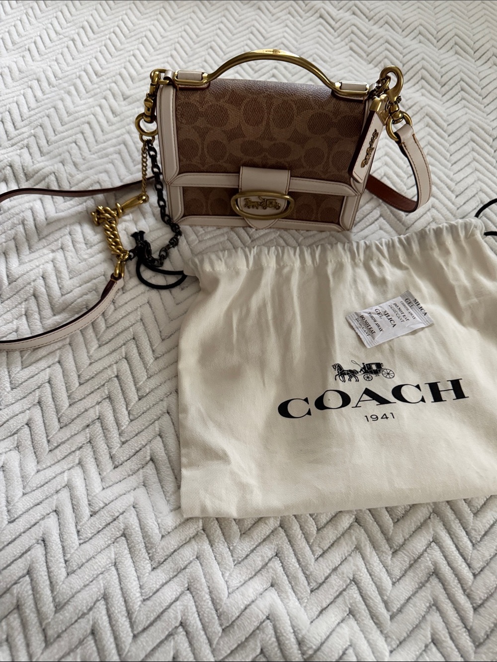 Coach Brown Signature Canvas Crossbody with Chalk Trim